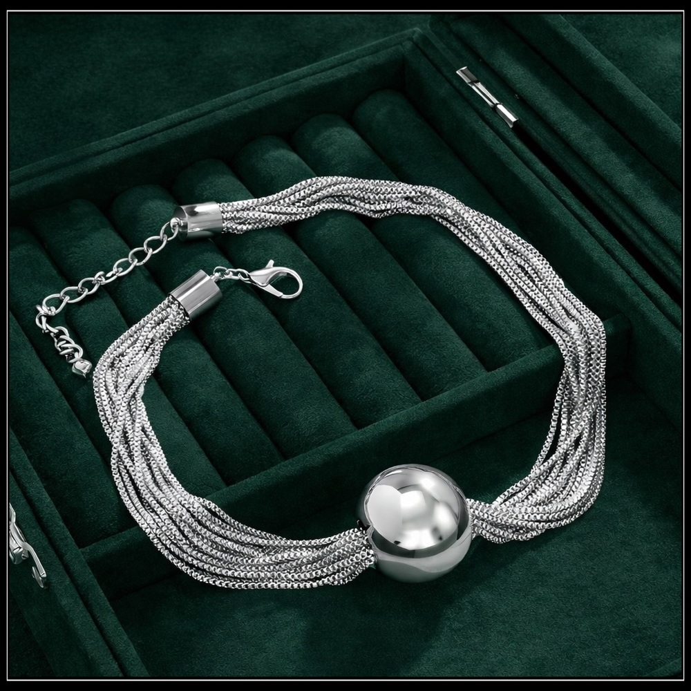 Clearance! New Silver Convertible Multi-Strand Ball Bead Choker Necklace